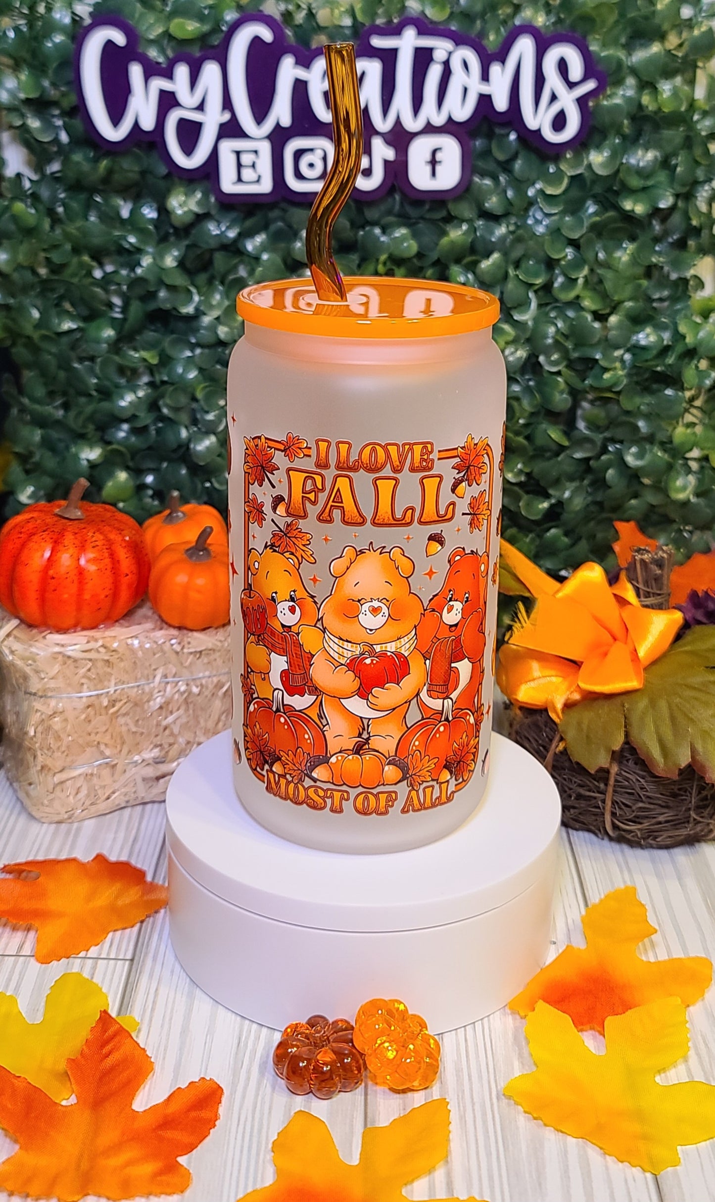 Cute Bears Fall 16oz glass cup