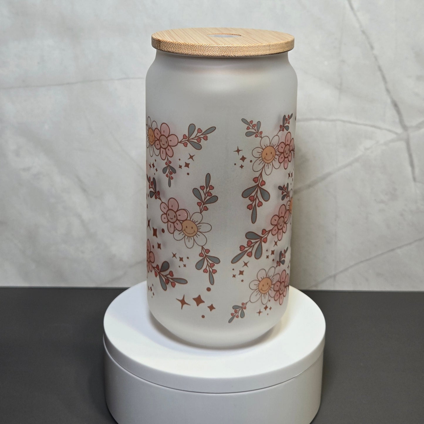 Baby Yoda, Frosted Libbey 18oz Glass Cup with Bamboo Lid, Straw