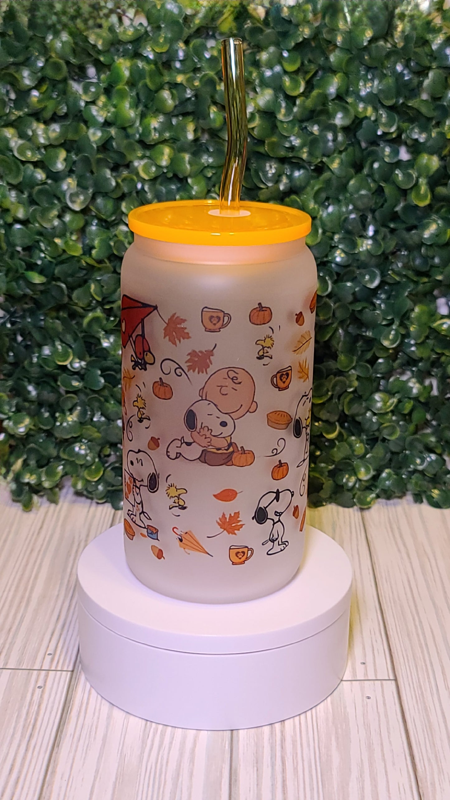 Cartoon cute dog and Friends Fall 16oz Frosted Glass Cup