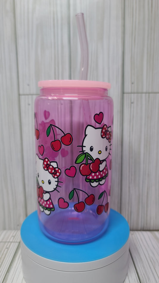 Cute Kitty Pink, 16 oz Glass Cup