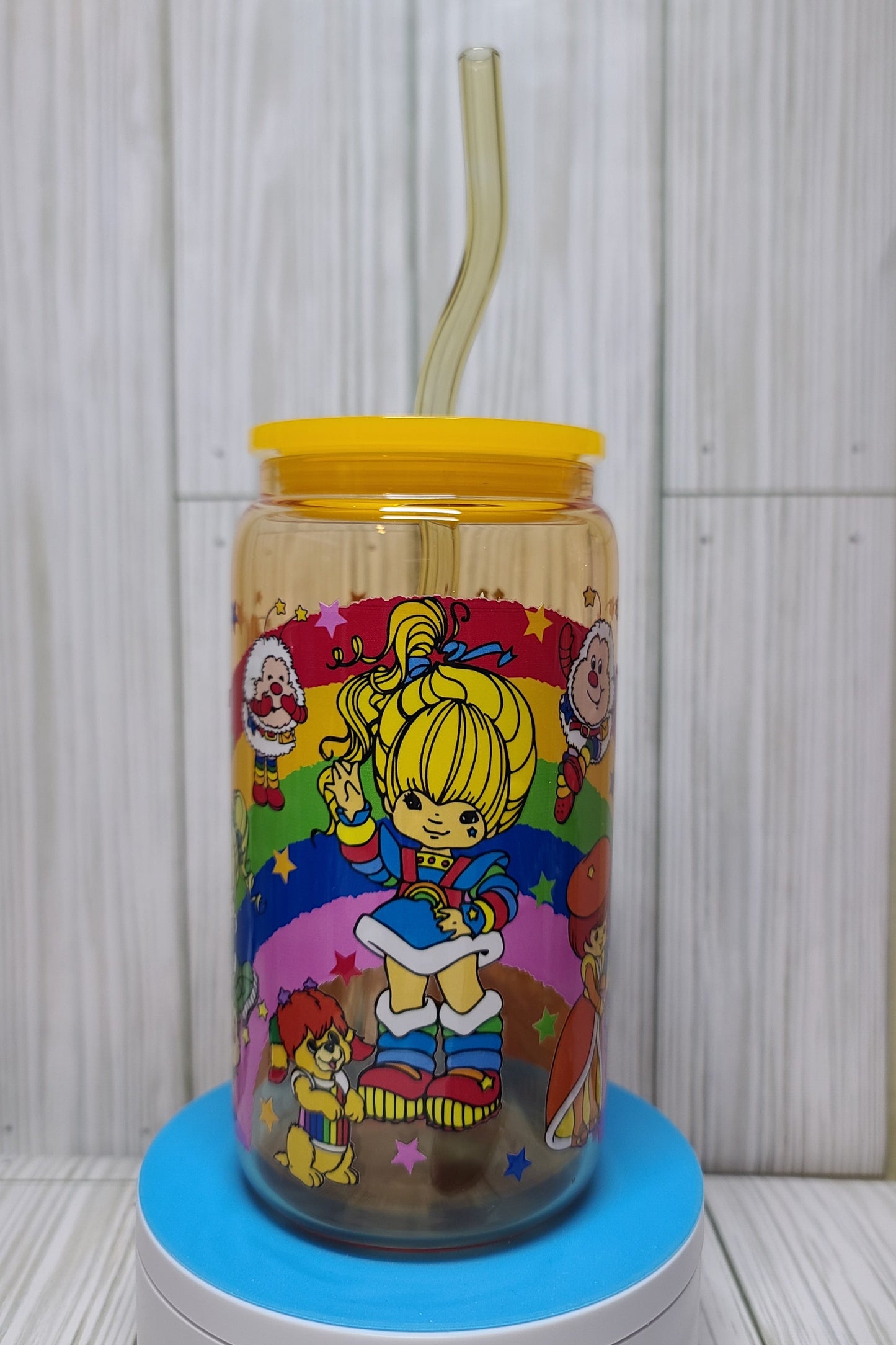 Rainbow Bright 16 oz Glass Cup