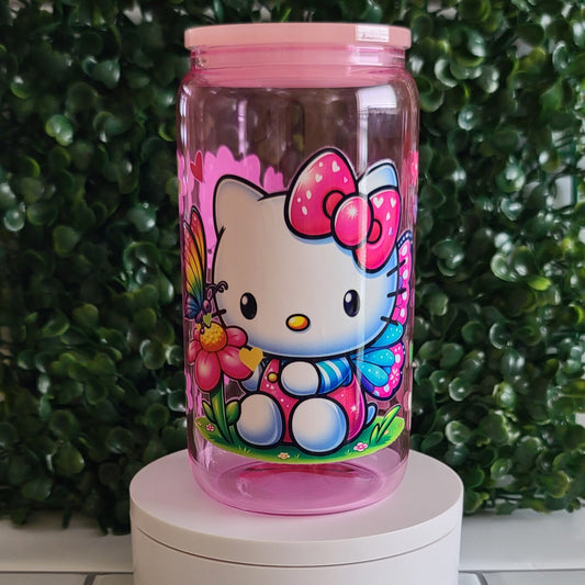 Cute Kitty Pink, 16 oz Glass Cup