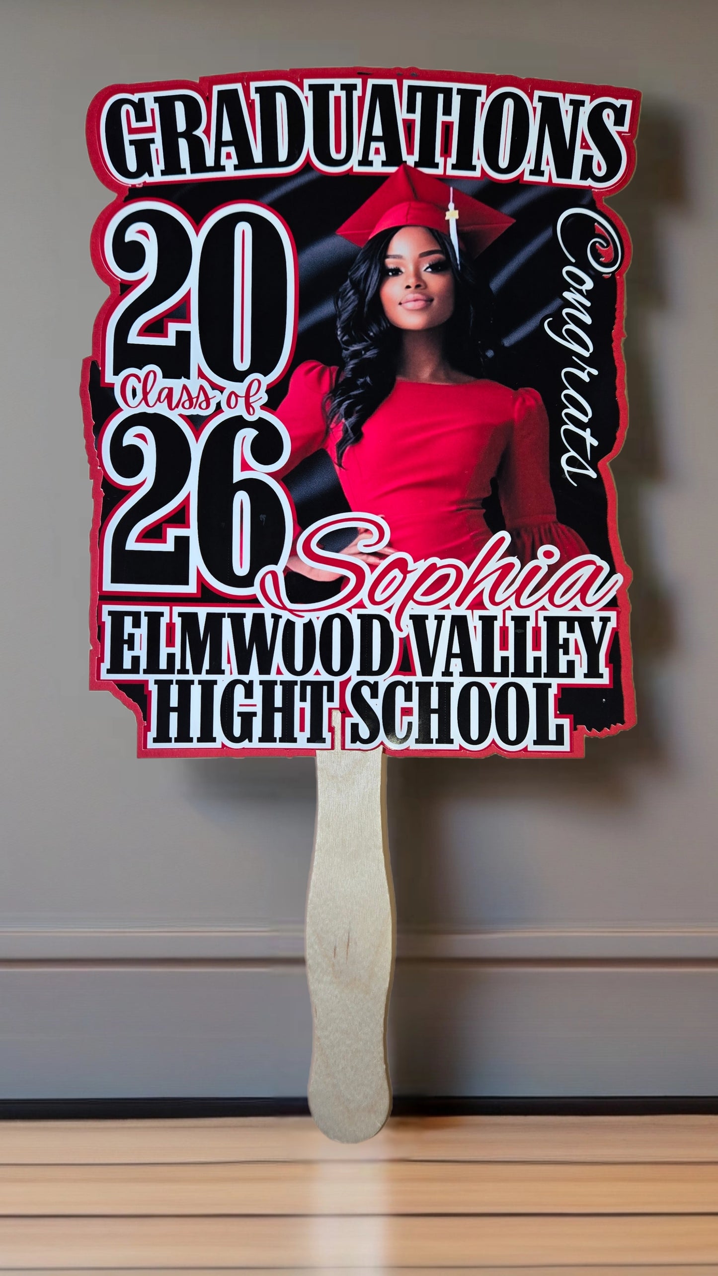 Custom Graduation Fan, Class of 2026, Handheld Paddle