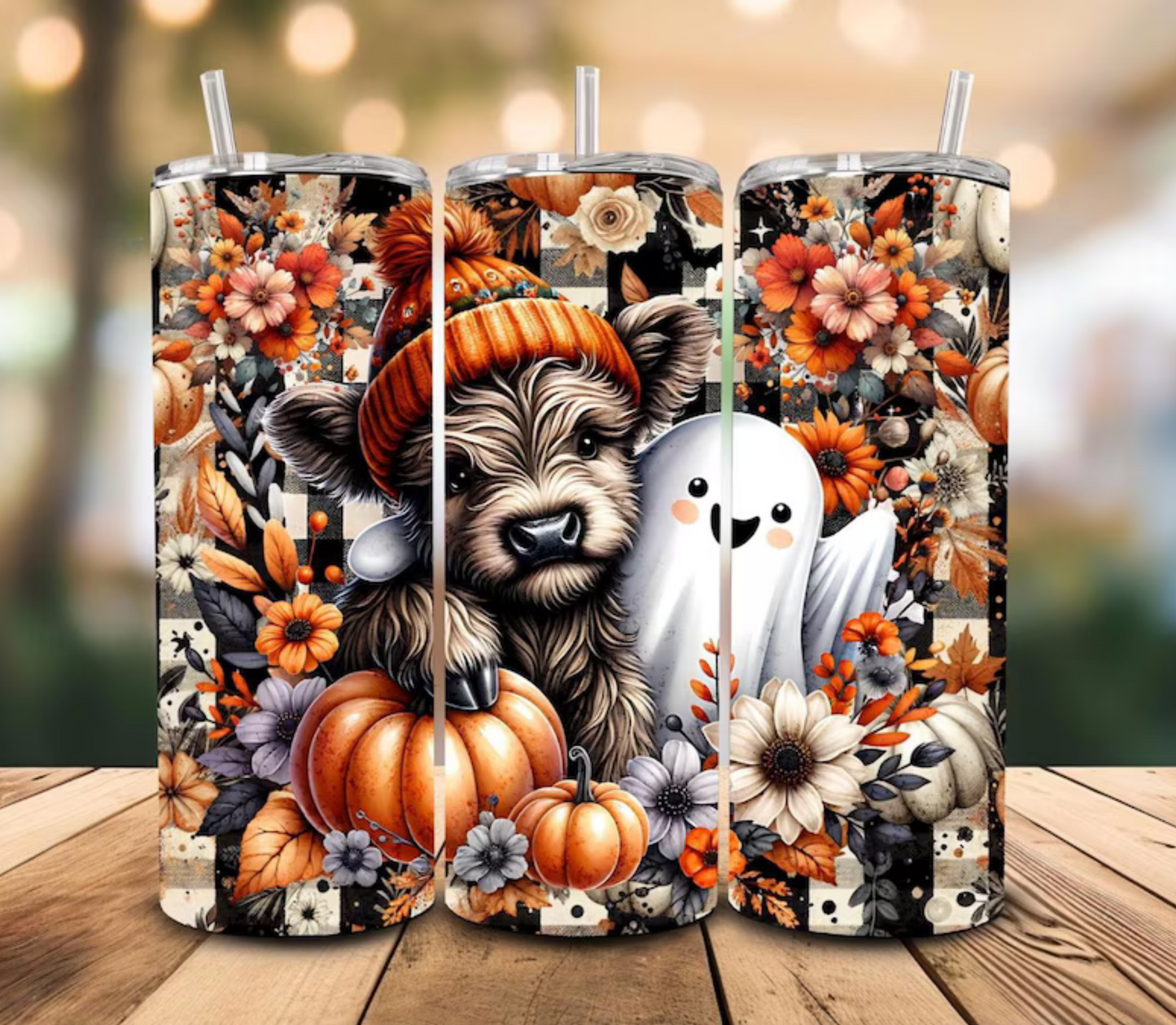 Highland Cow with Cute Ghost 20oz Tumbler