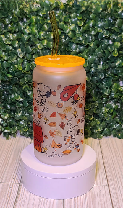 Cartoon cute dog and Friends Fall 16oz Frosted Glass Cup